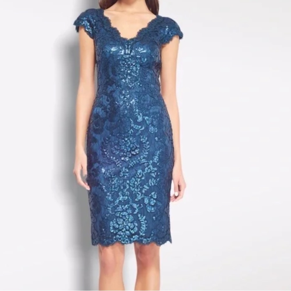 Tadashi Shoji Blue Lace Mini Dress